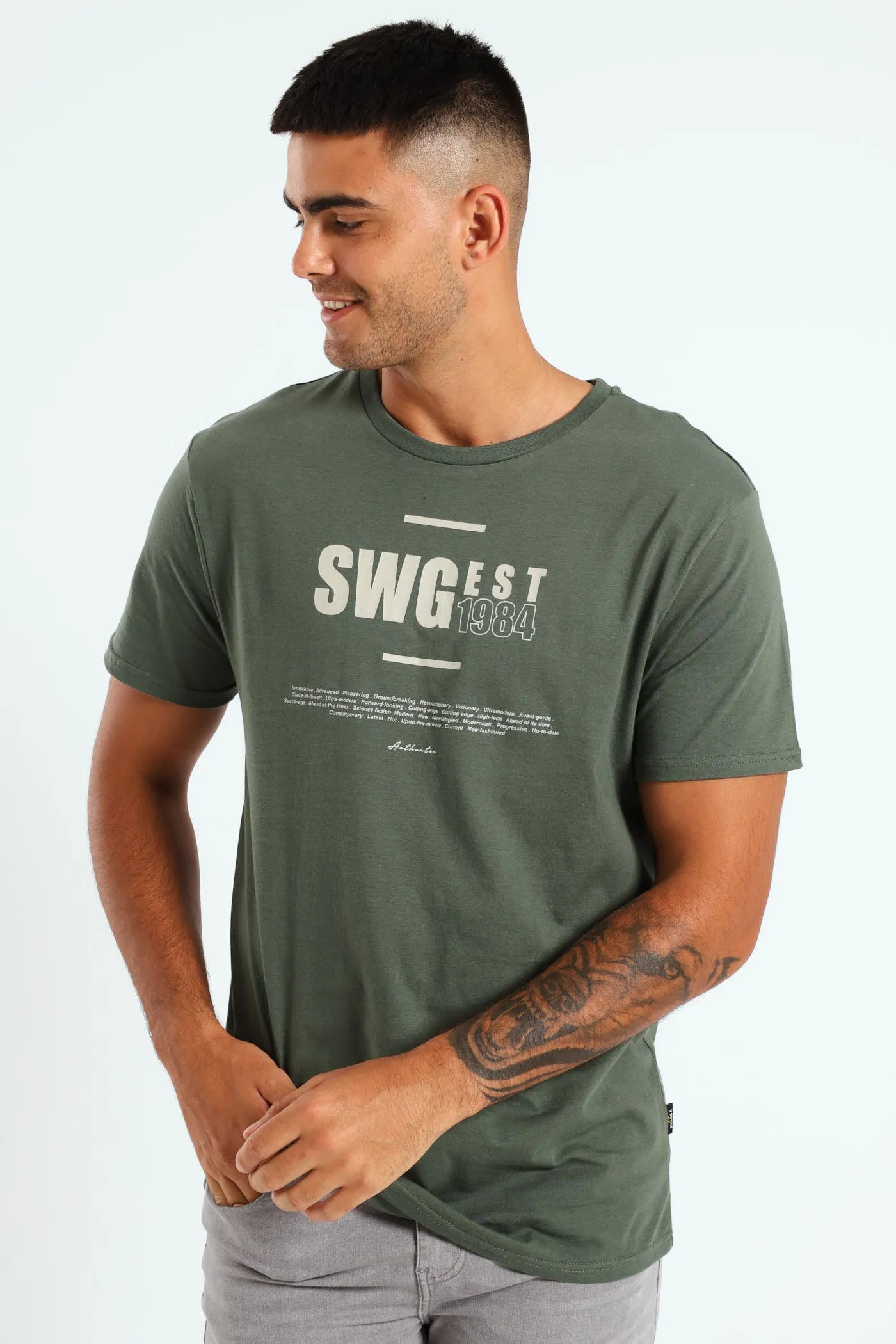 Short Sleeve Basic Print Tee - Sage sold by Edgars