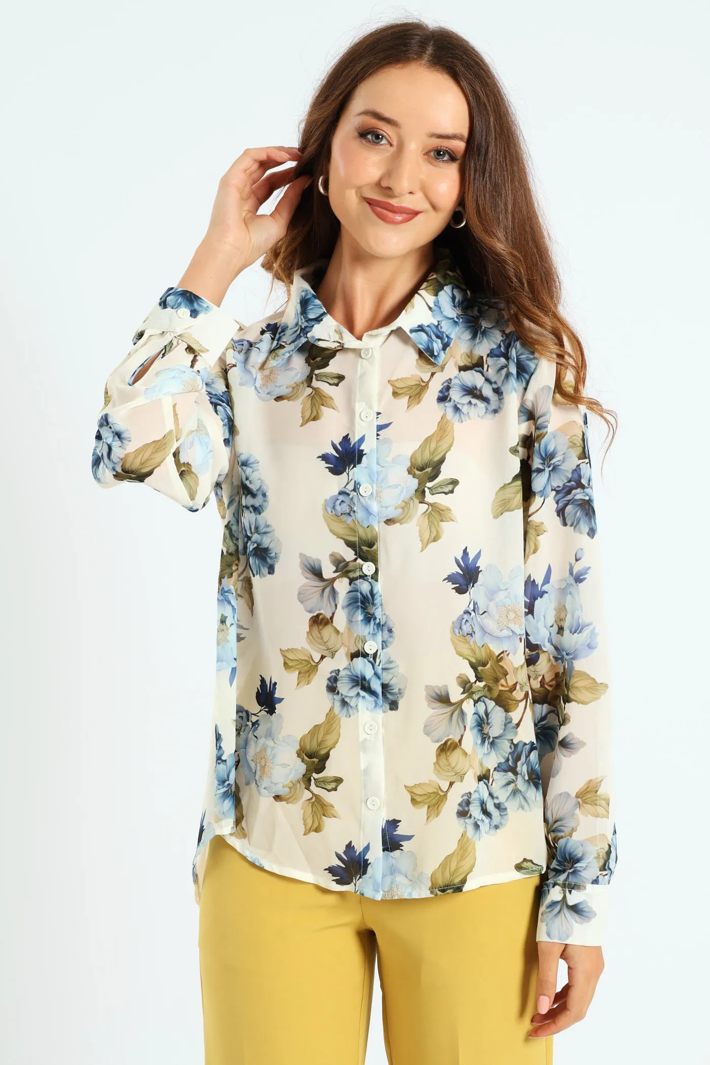 Poppies Floral Chiffon Shirt - Cream/Blue sold by Edgars product image thumbnail 2