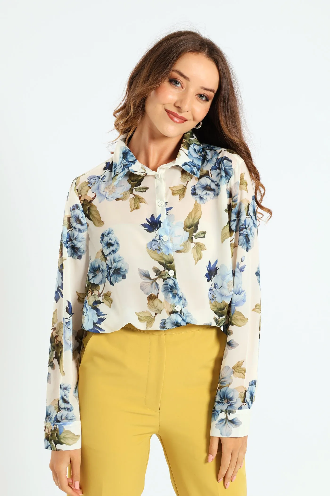 Poppies Floral Chiffon Shirt - Cream/Blue sold by Edgars