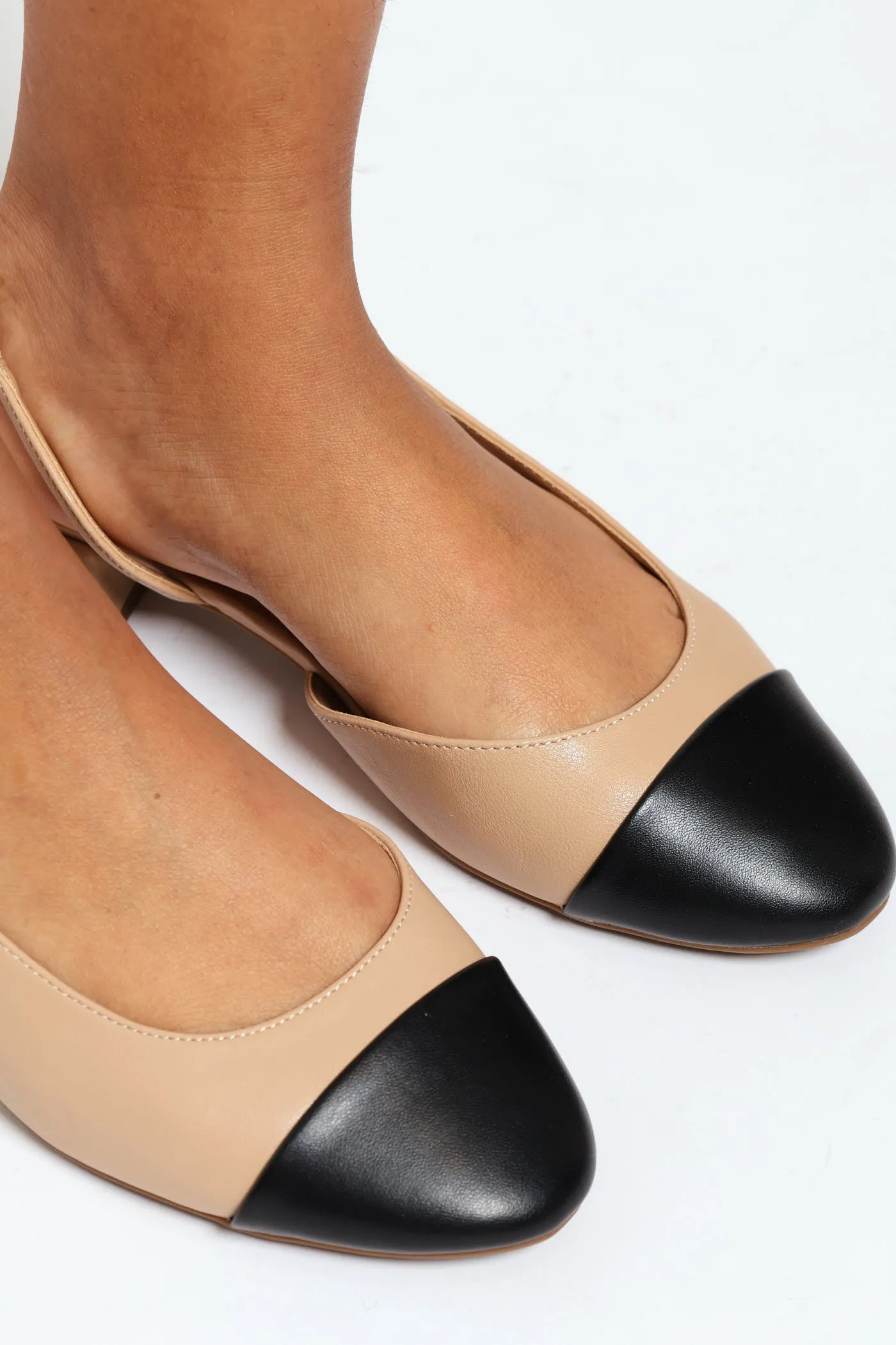 Sofia Pointed Closed Toe Slingback Kitten Heel - Beige sold by Edgars