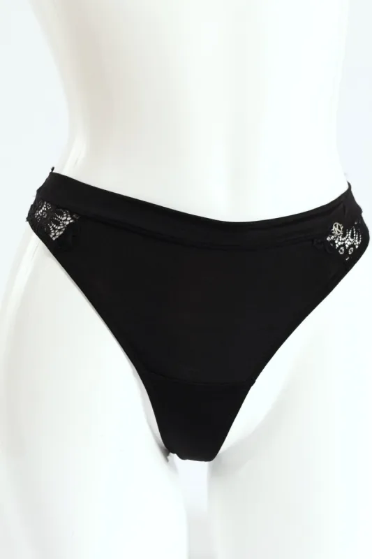 3 Pack Shiny Microfibre & Lace Thong Panties - Chai/Black sold by Edgars