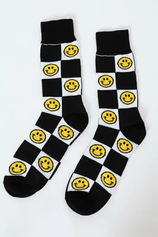 Check Smile Happy Socks - Black sold by Edgars 