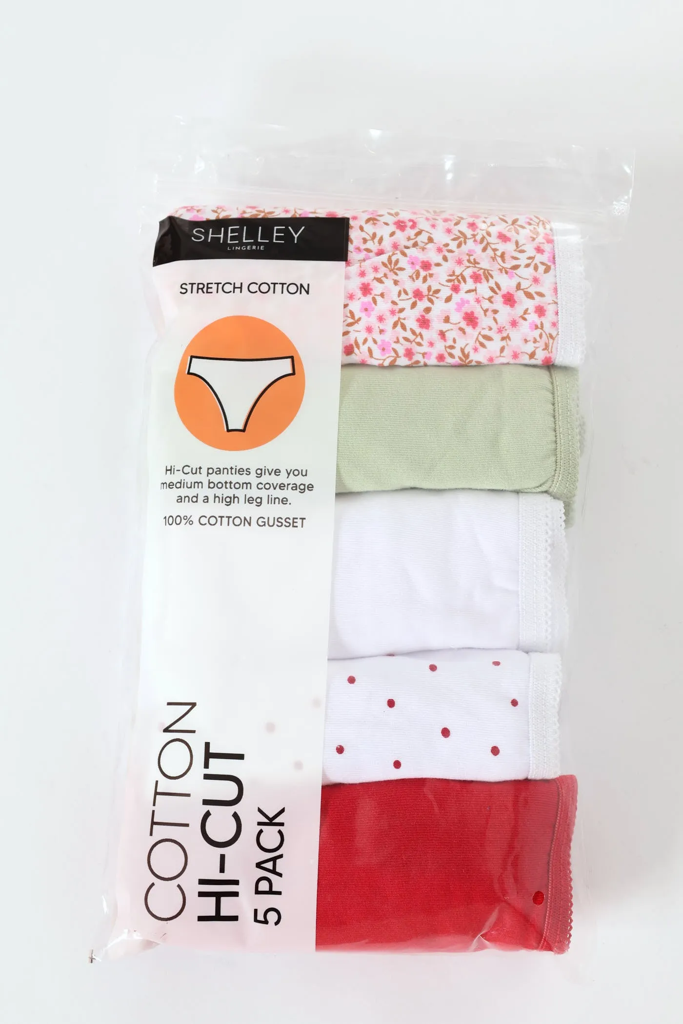 5 Pack Cotton Stretch Hicut Panties - Ditsy/Sage/White/Dot/Red sold by Edgars product image thumbnail 2