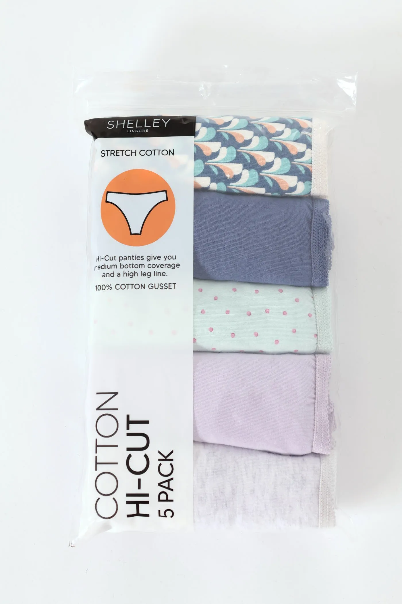 5 Pack Cotton Stretch Hicut Panties - Tri Leaf/Blue/Dot/Purple/Grey sold by Edgars product image thumbnail 2