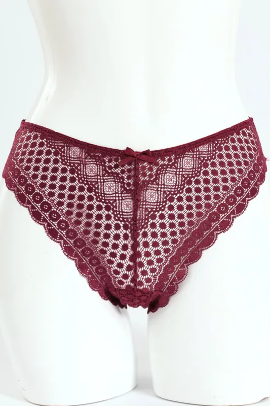 Lace & Mesh Bikini Panty - Burgundy sold by Edgars
