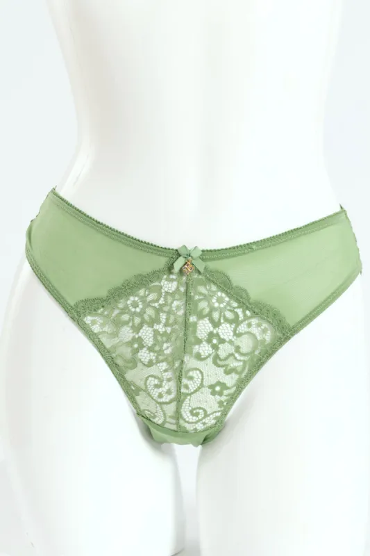 Mesh & Lace Brazilian Panty - Sage sold by Edgars