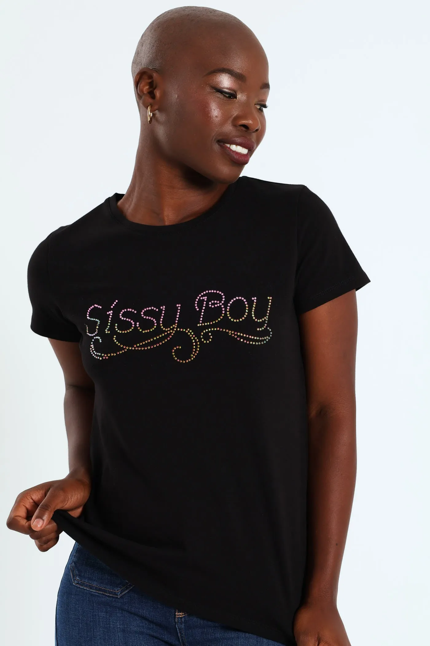 Regular Fit Colorful Bling Logo Top - Black sold by Edgars