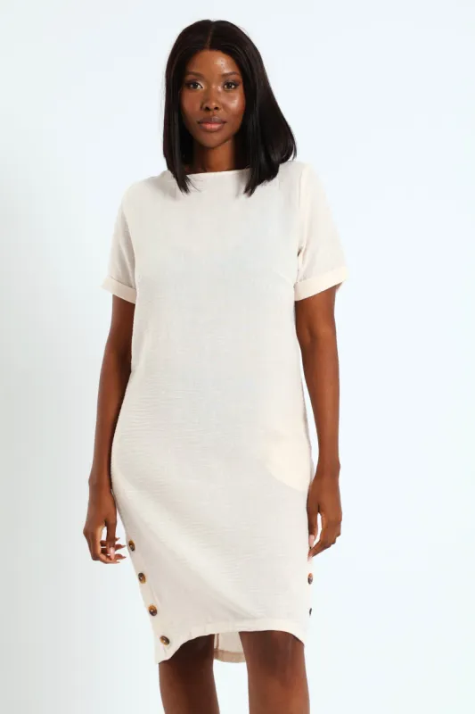Popover Dress With Buttons - Cream sold by Edgars