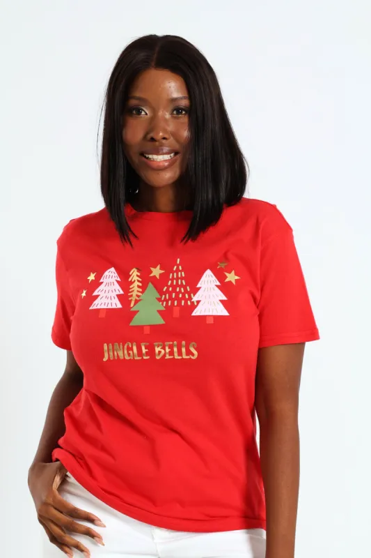 Jingle Bells Christmas Trees Tee - Fiery Red sold by Edgars 