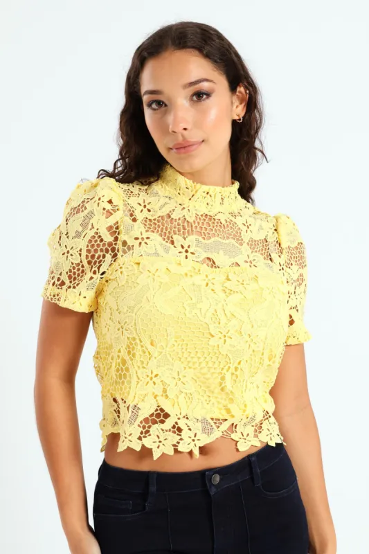Sabrina Floral Crochet Blouse - Yellow sold by Edgars 