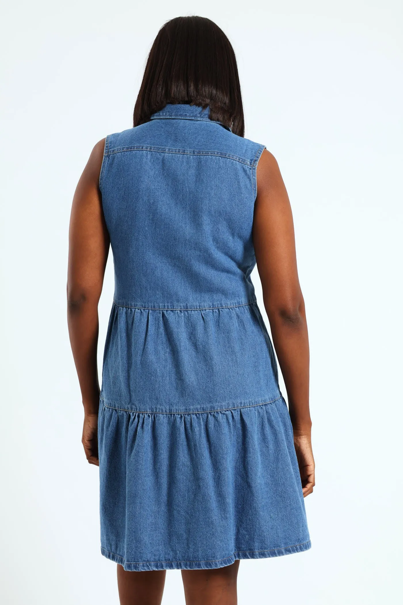 Button Through Tiered Denim Mini Dress With Pocket Flaps - Light Wash sold by Edgars product image thumbnail 3
