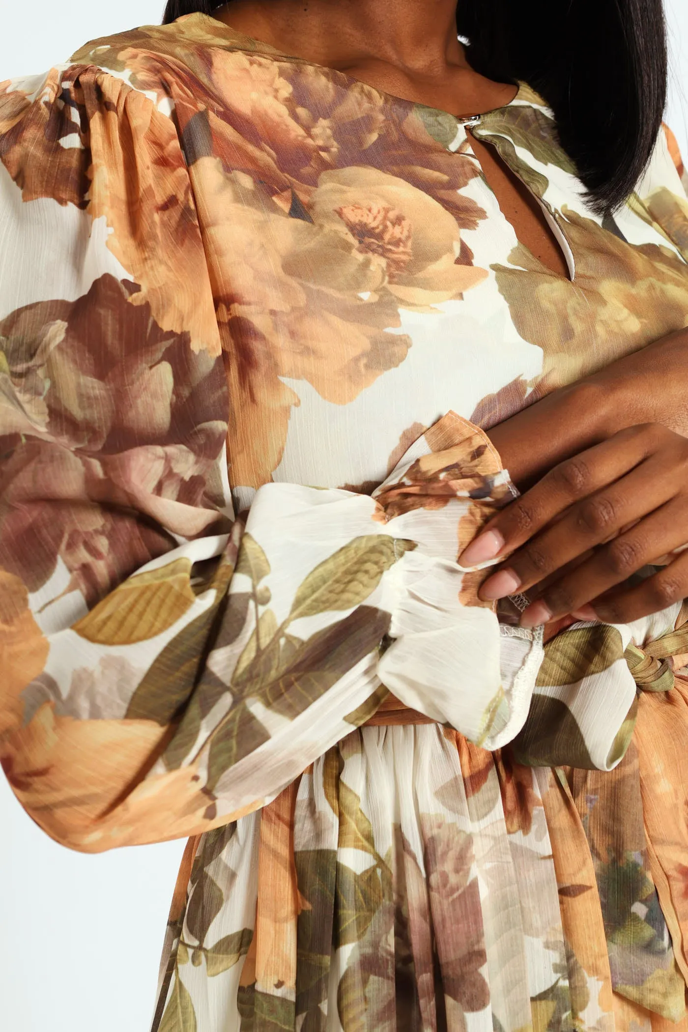 Front Key Hole Detail Pleated Tea Dress - Brown sold by Edgars product image thumbnail 2