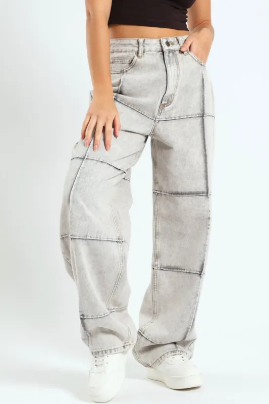 Pintuck Barrel Jean - Light Grey sold by Edgars