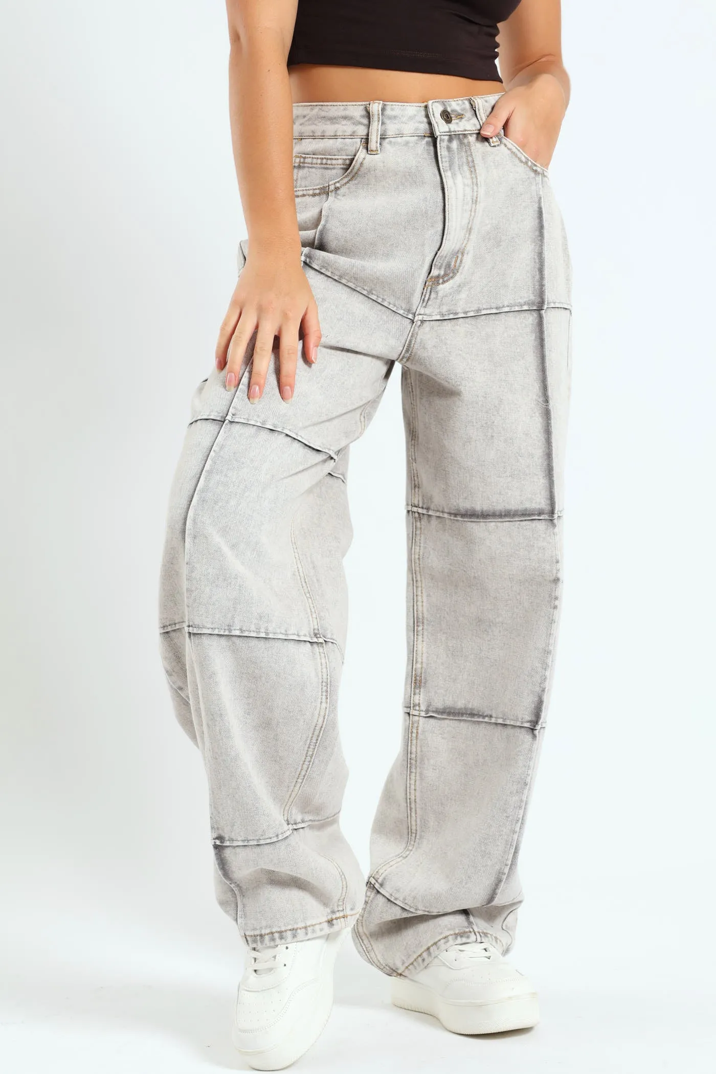 Pintuck Barrel Jean - Light Grey sold by Edgars