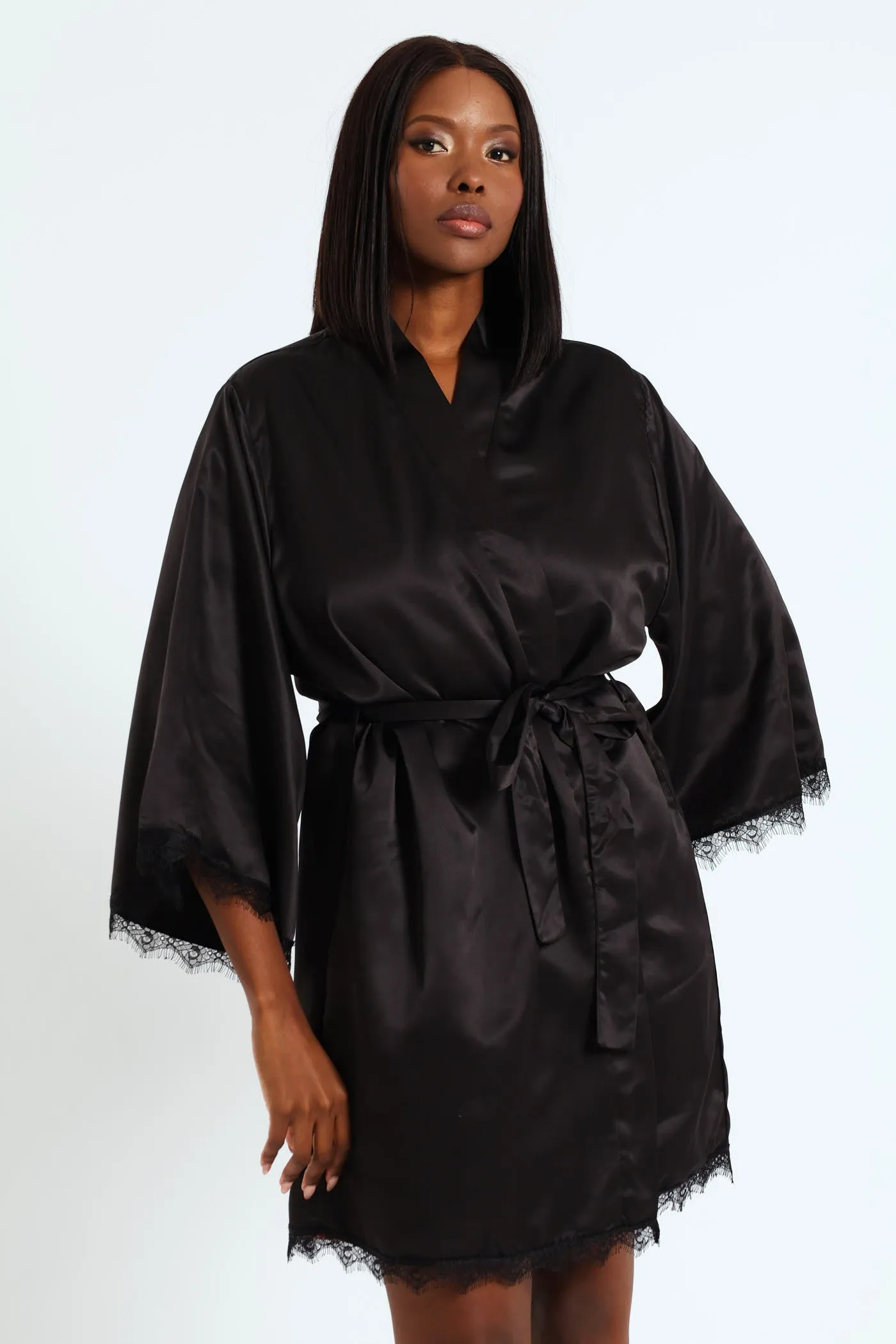 Lace Trim Satin Gown - Black sold by Edgars