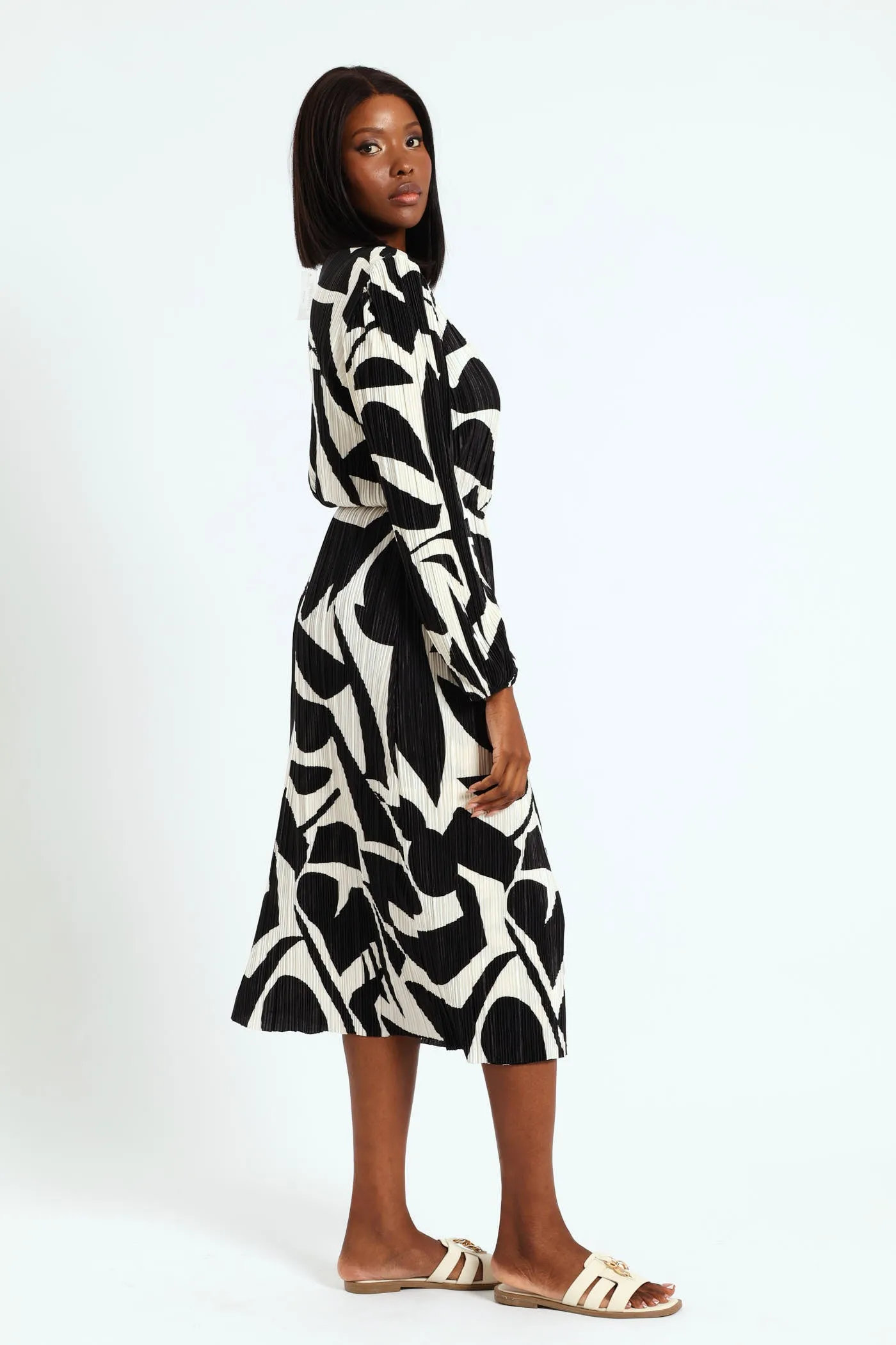 Mock Wrap Plisse Midi Dress - Black/Cream sold by Edgars product image thumbnail 2