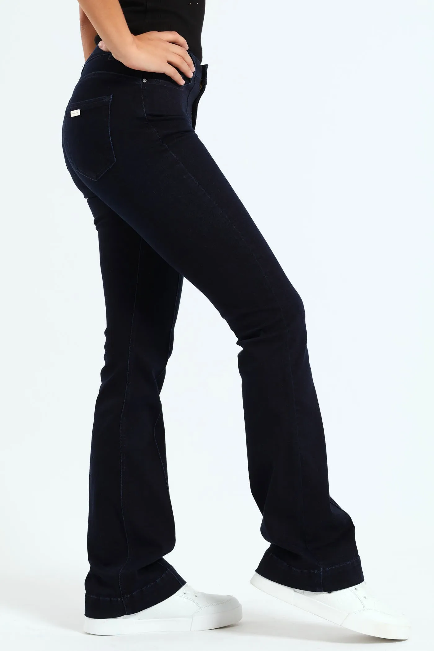 Pintuck Detail Mid Waist Bootleg Jean - Blue/Black sold by Edgars product image thumbnail 2
