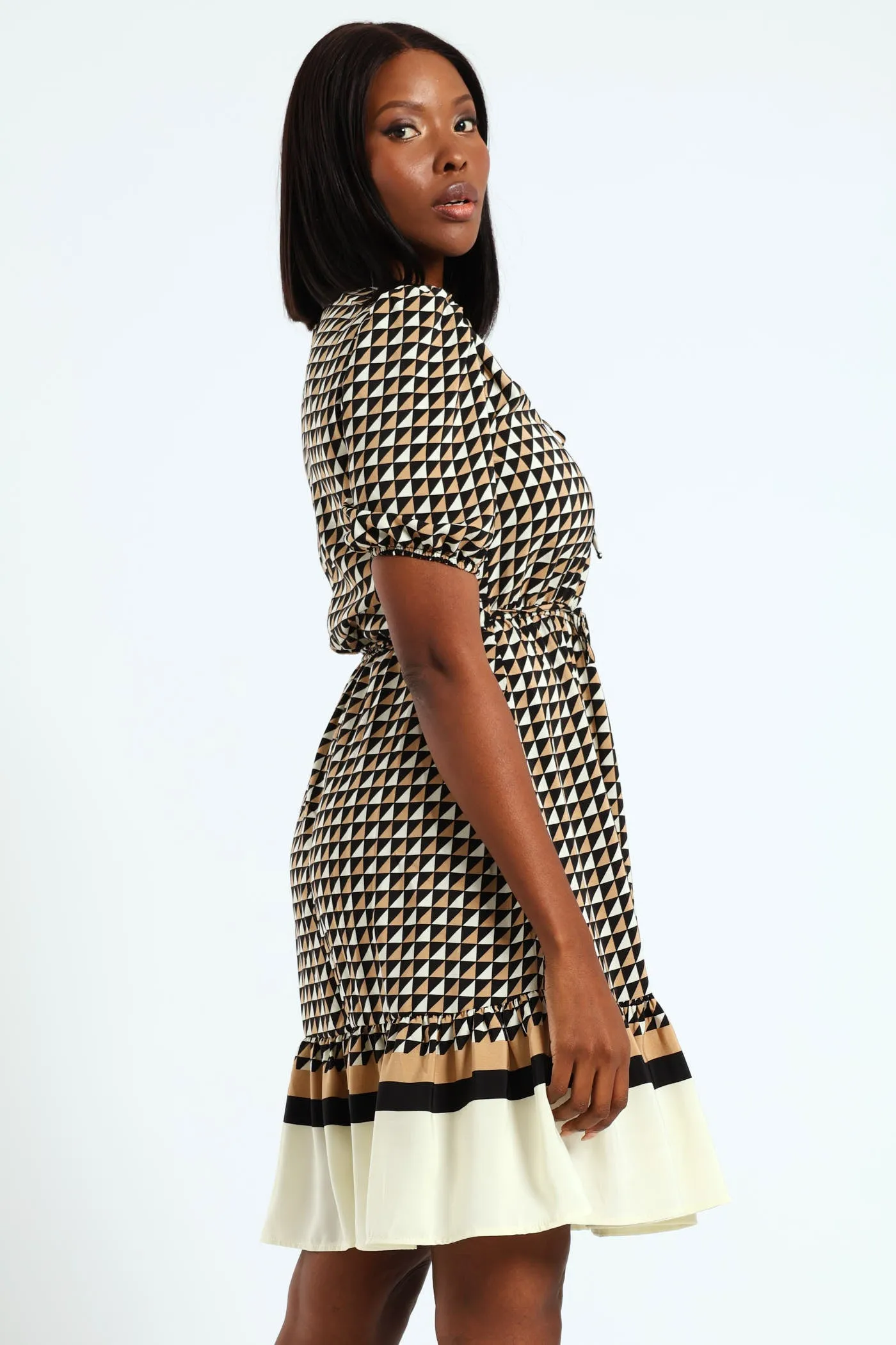 Tie Up Puff Sleeve Tea Dress - Black/Cream sold by Edgars product image thumbnail 2