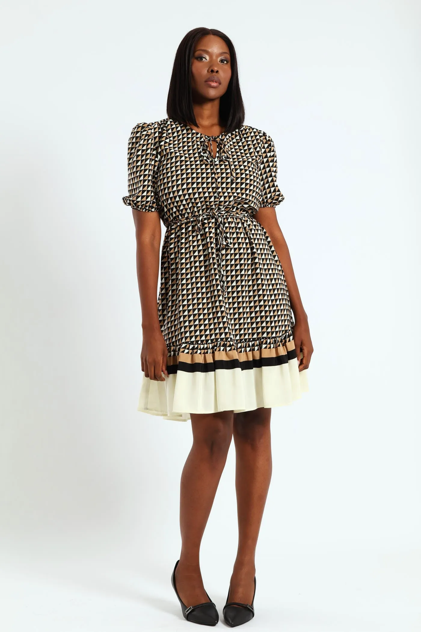 Tie Up Puff Sleeve Tea Dress - Black/Cream sold by Edgars product image thumbnail 4