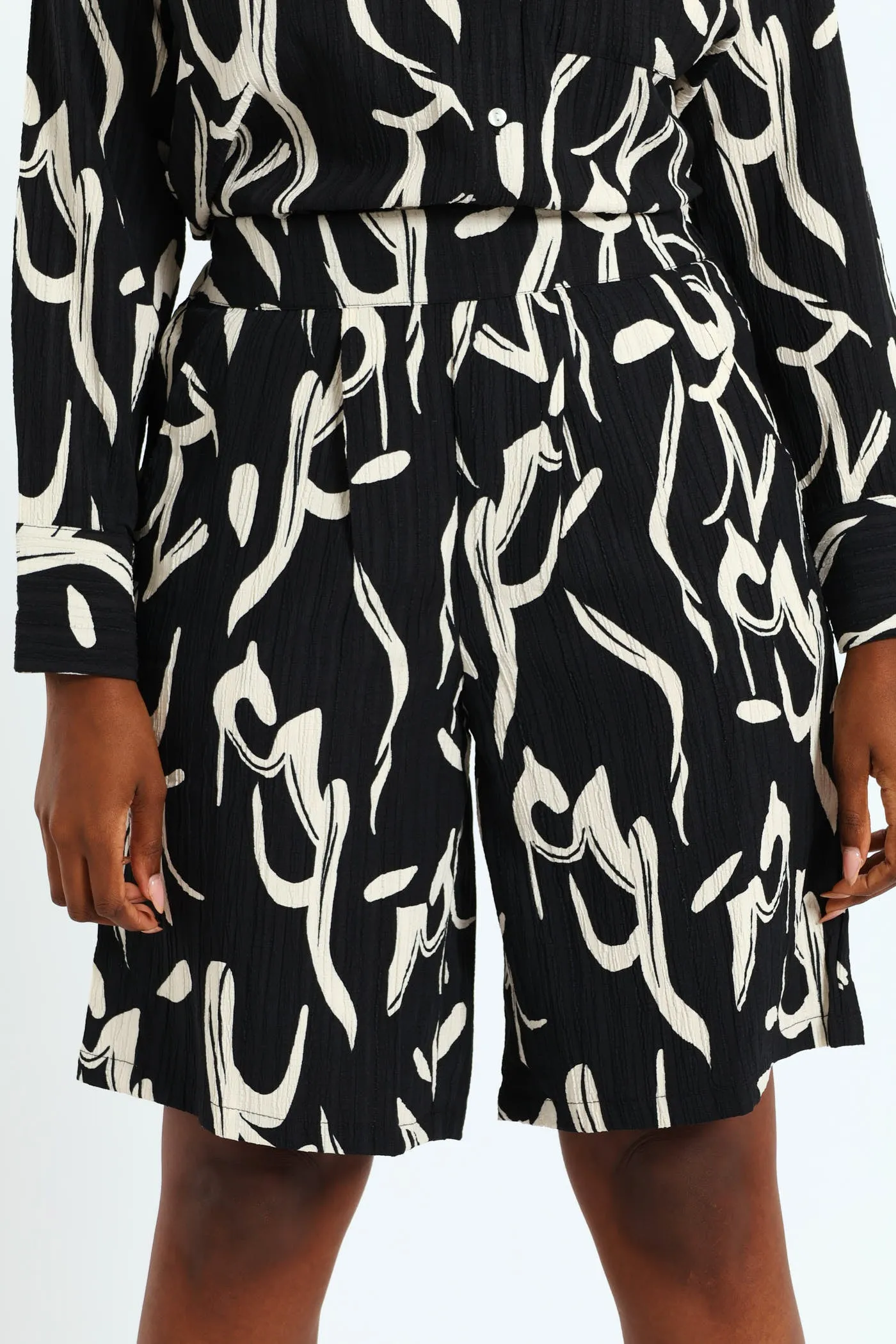 Monochrome Textured Bermuda Shorts - Black/White sold by Edgars