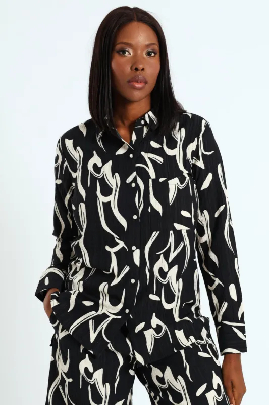 Monochrome Textured Plisse Shirt - Black/White sold by Edgars