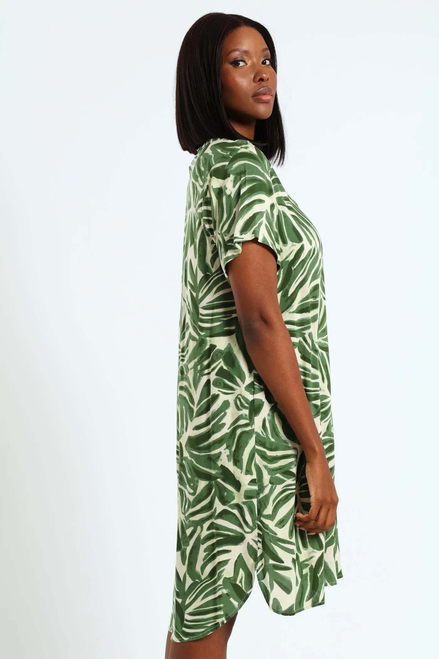 Pleat Front Mandarin Collar Shift Dress - White/Green sold by Edgars product image thumbnail 2