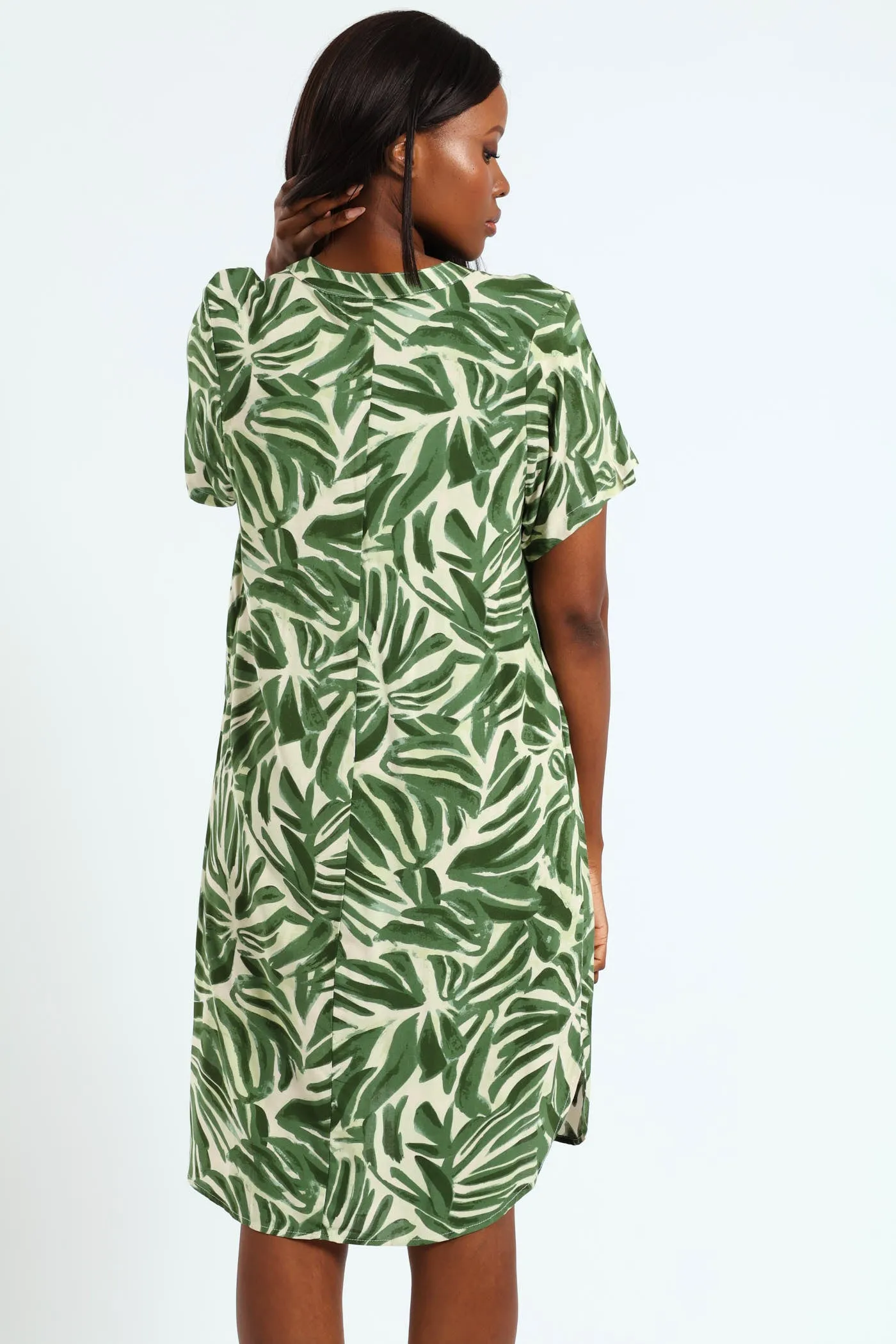 Pleat Front Mandarin Collar Shift Dress - White/Green sold by Edgars product image thumbnail 3