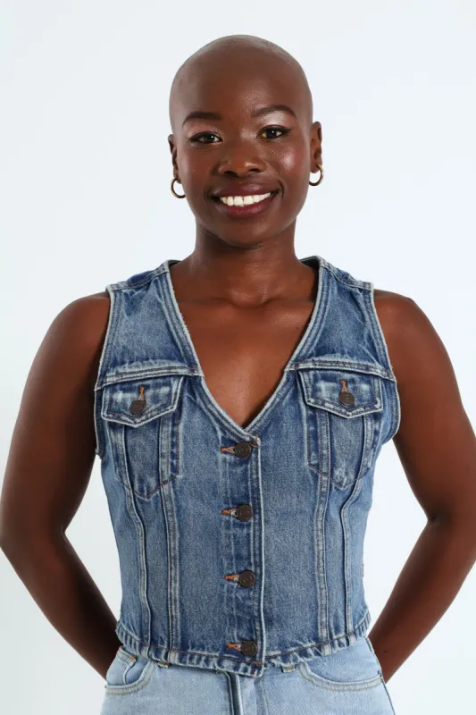 Bella Denim Corset - Mid Blue sold by Edgars 