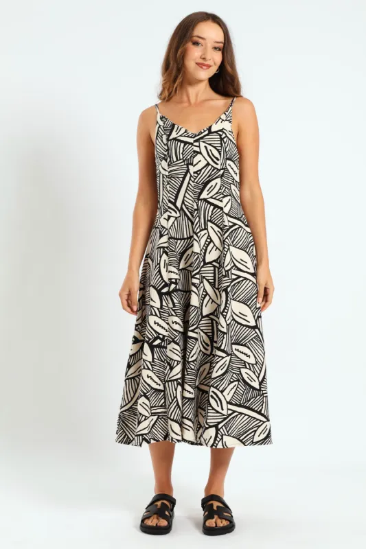 Strappy Fit & Flare Panelled Slip Dress - Cream/Black sold by Edgars