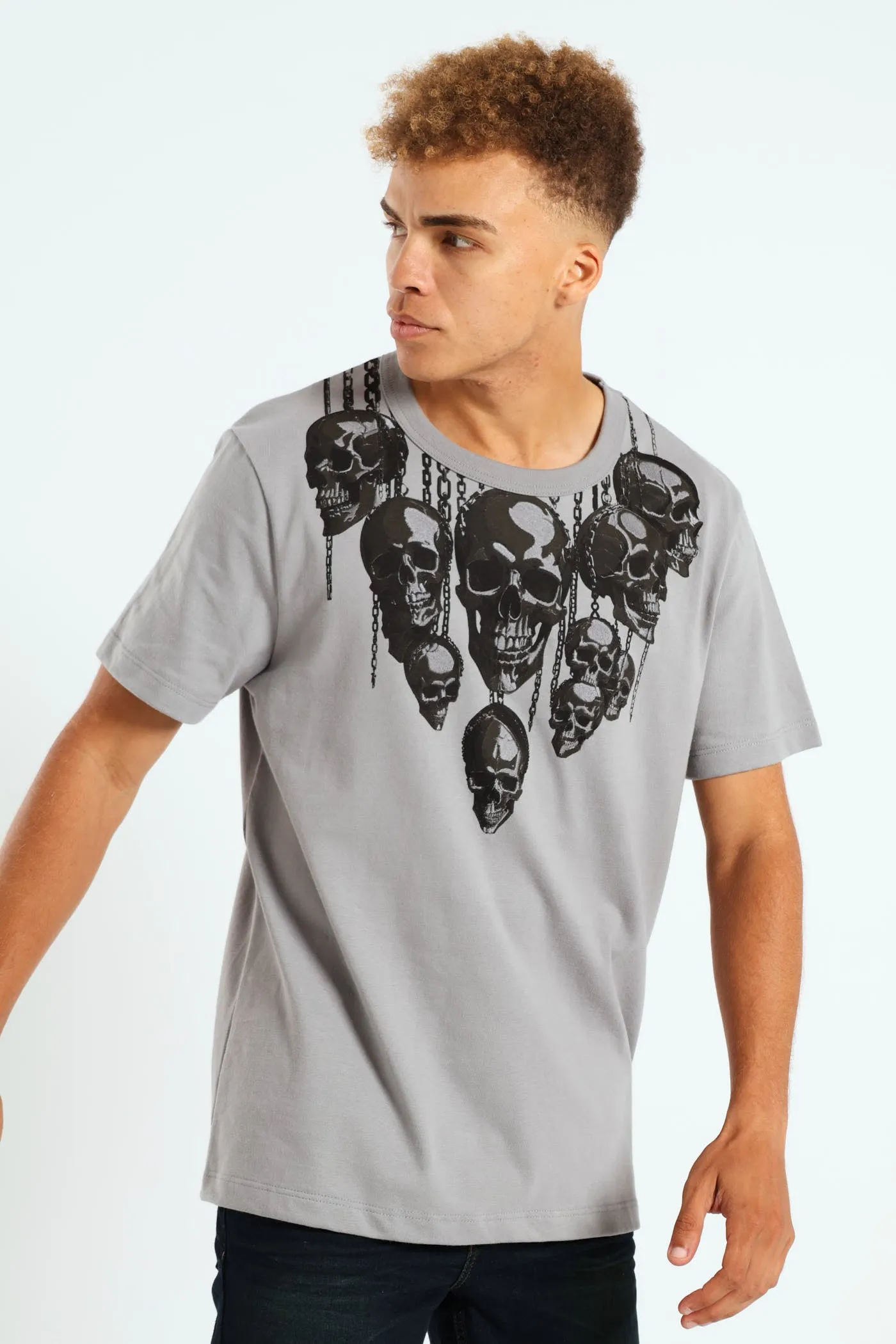 Chained Skull Embroidered Tee - Grey sold by Edgars product image thumbnail 2