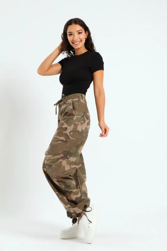 Diagonal Pocket Wide Leg Pants - Fatigue sold by Edgars
