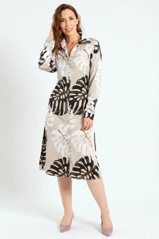 Tie Up Knot Satin Midi Shirt Dress - Grey sold by Edgars