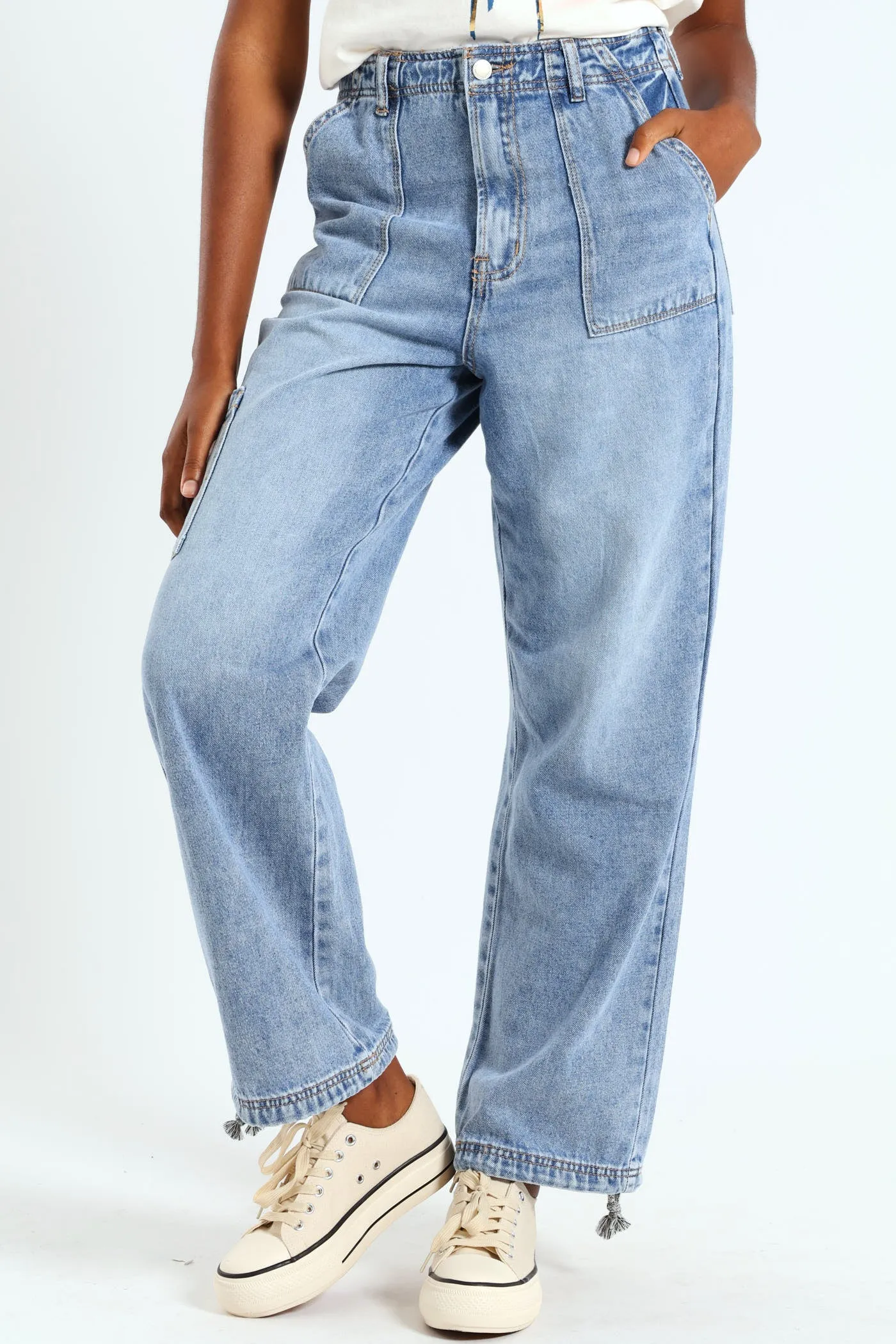 Utility Ankle Grazer Wideleg Jean - Salty Mid Wash sold by Edgars