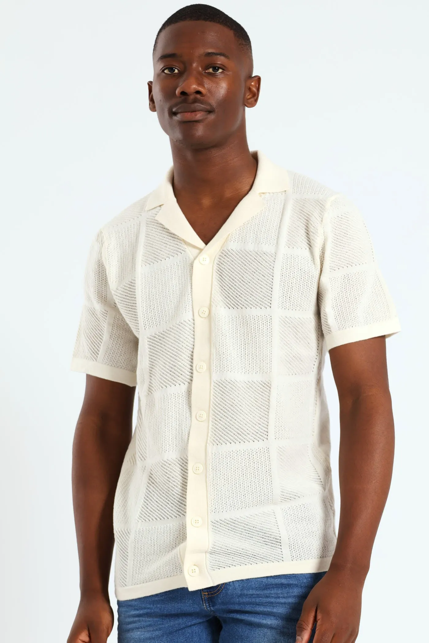 Resort Crochet Knit Shirt - Off White sold by Edgars