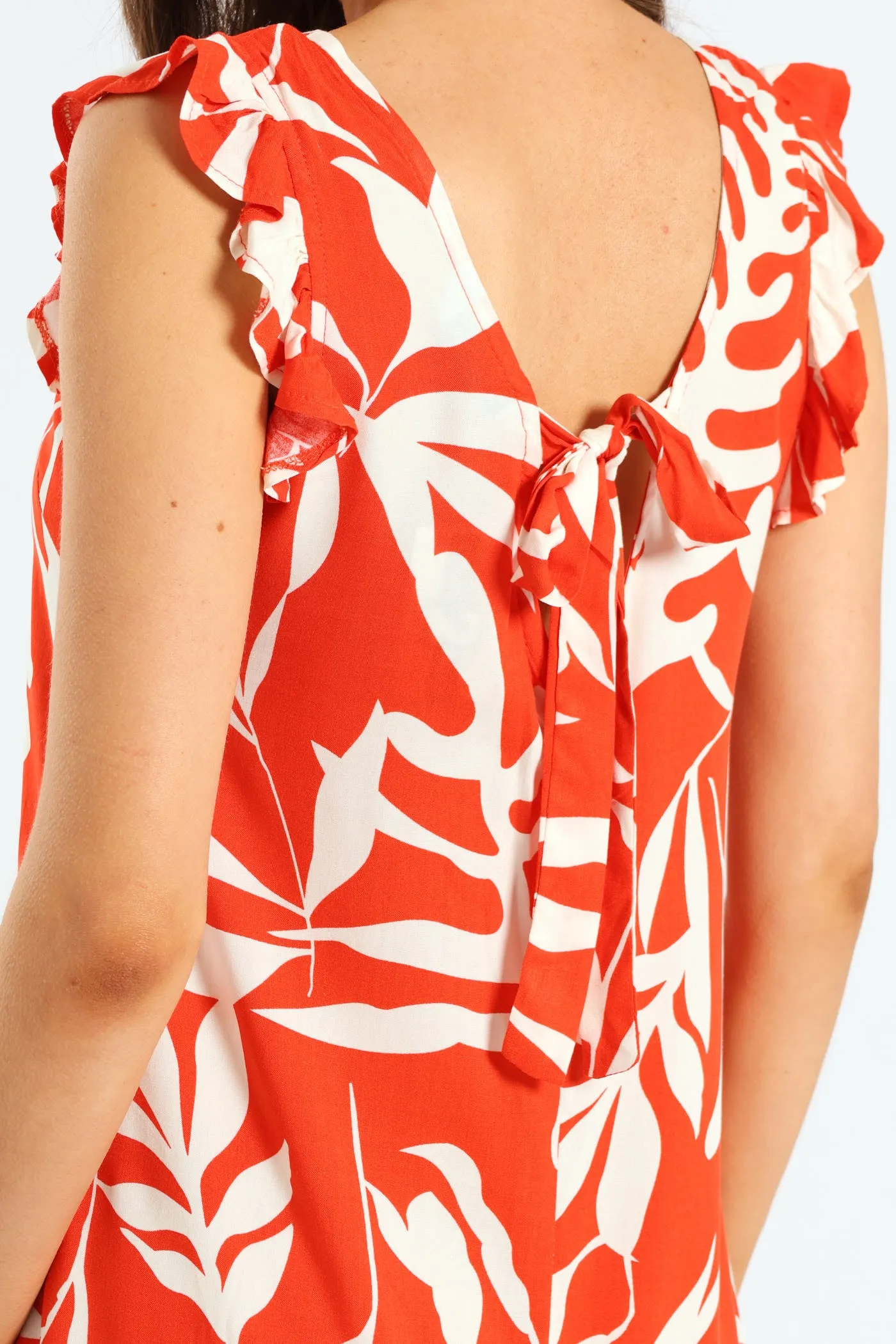 V-Neck Frill Sleeve Drop Hem Mini Dress - White/Orange sold by Edgars product image thumbnail 5