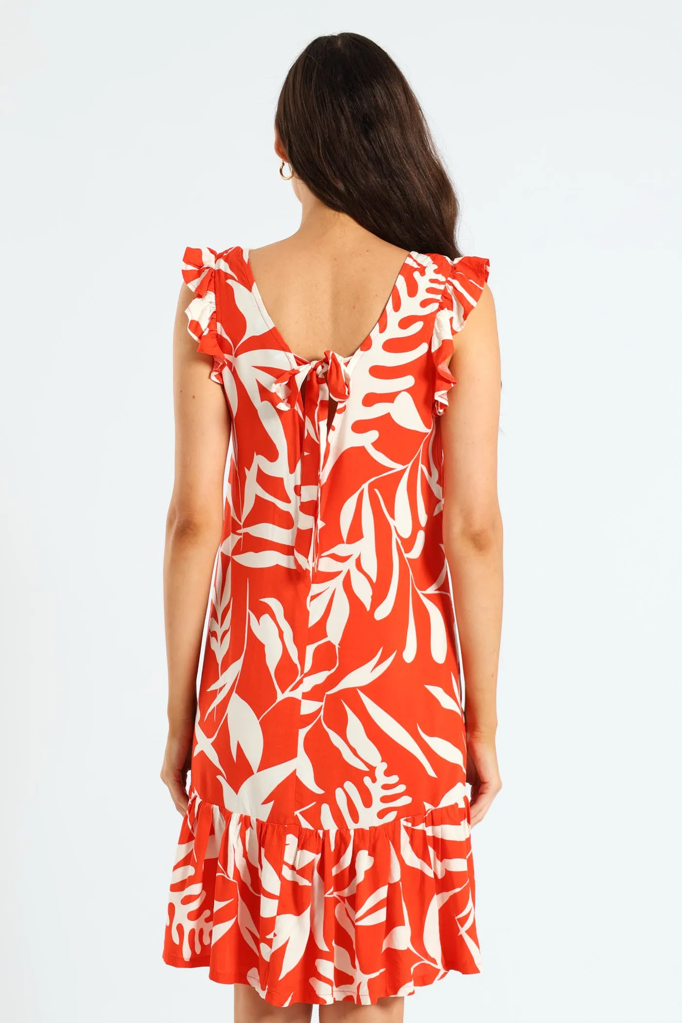 V-Neck Frill Sleeve Drop Hem Mini Dress - White/Orange sold by Edgars product image thumbnail 2