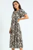 Bubble Sleeve Tiered Wrap Midi Dress - Black/Beige sold by Edgars