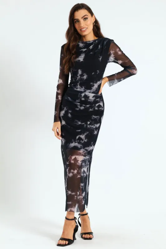 Drape Detail Mesh Midi Dress sold by Edgars