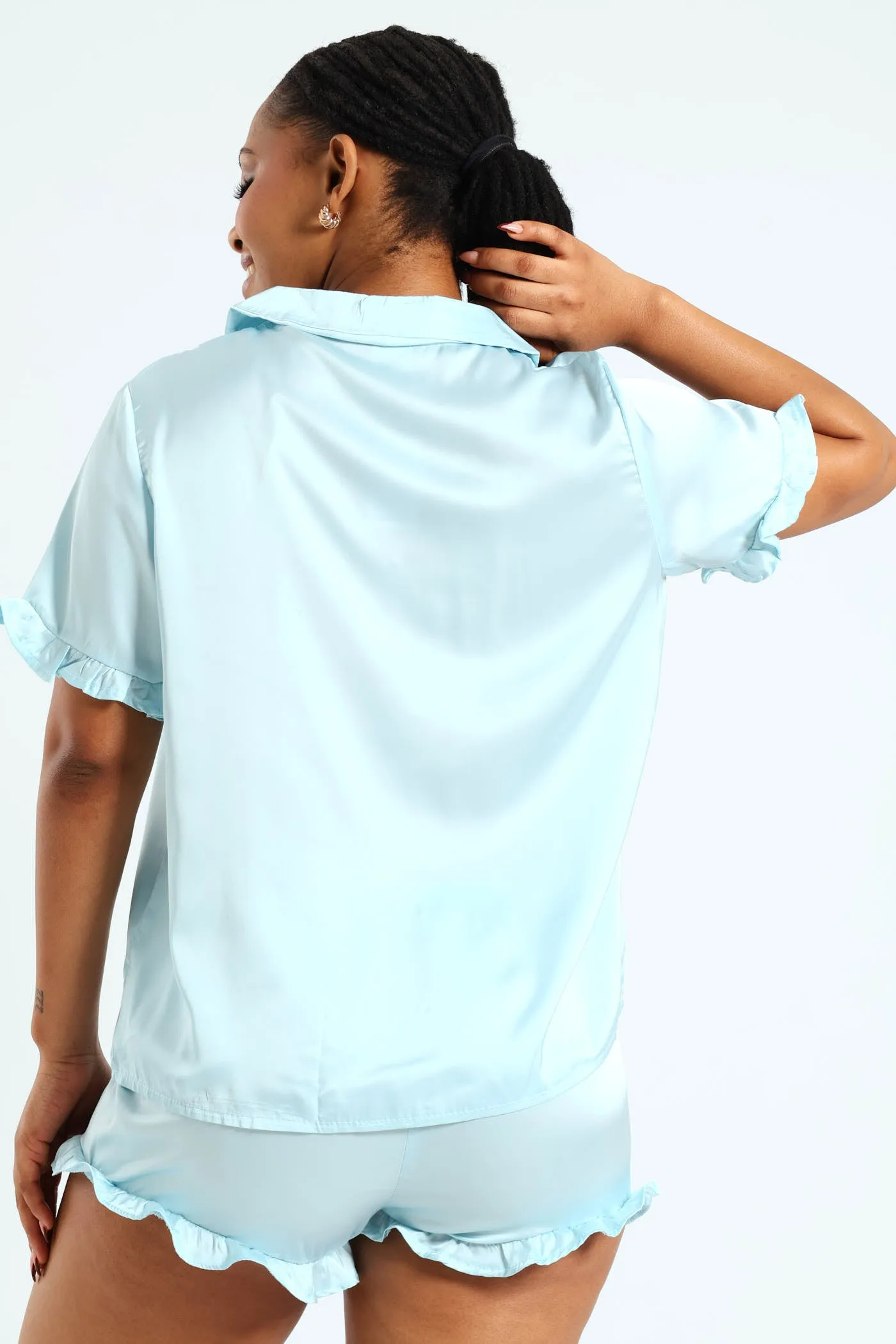 Plain Satin Button Through & Frill Short Set - Blue sold by Edgars product image thumbnail 3