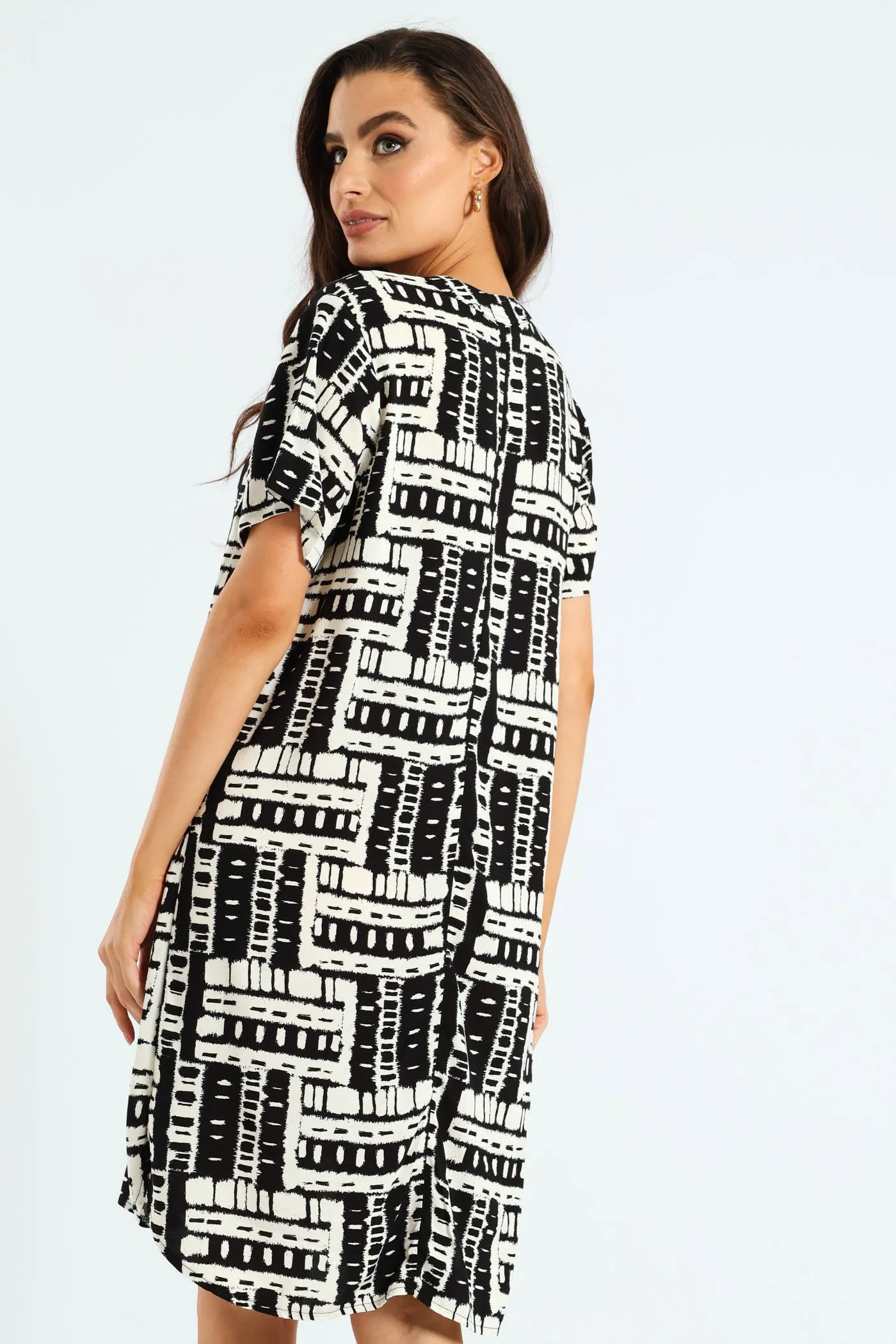 Pleat Front Mandarin Collar Shift Dress - Black/White sold by Edgars product image thumbnail 3
