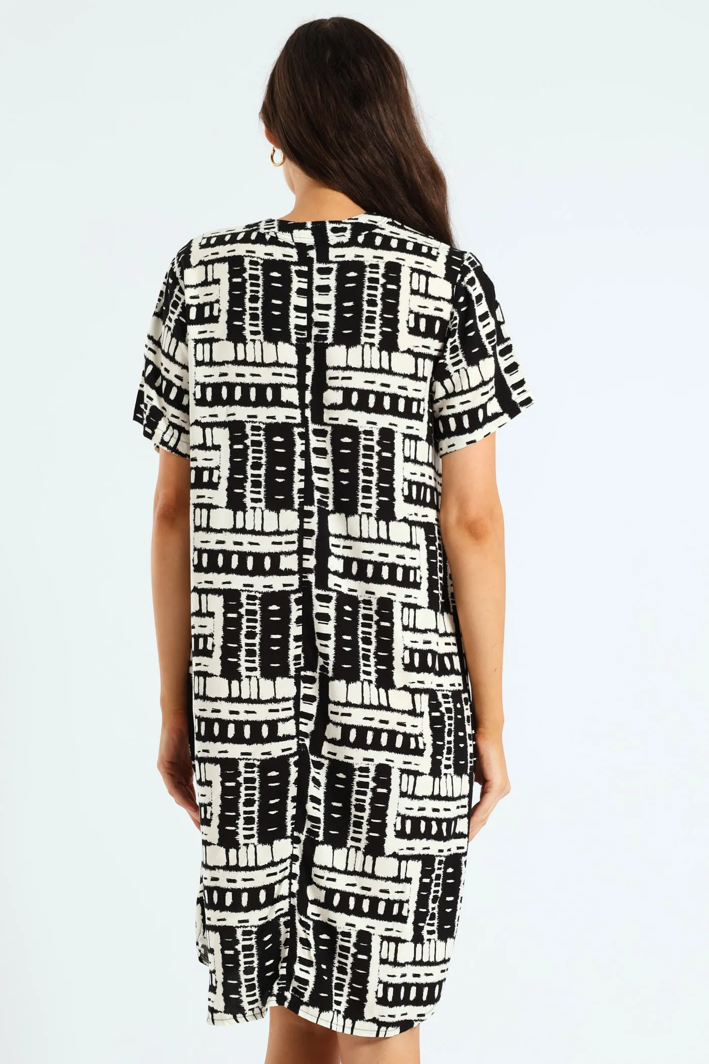 Pleat Front Mandarin Collar Shift Dress - Black/White sold by Edgars product image thumbnail 4