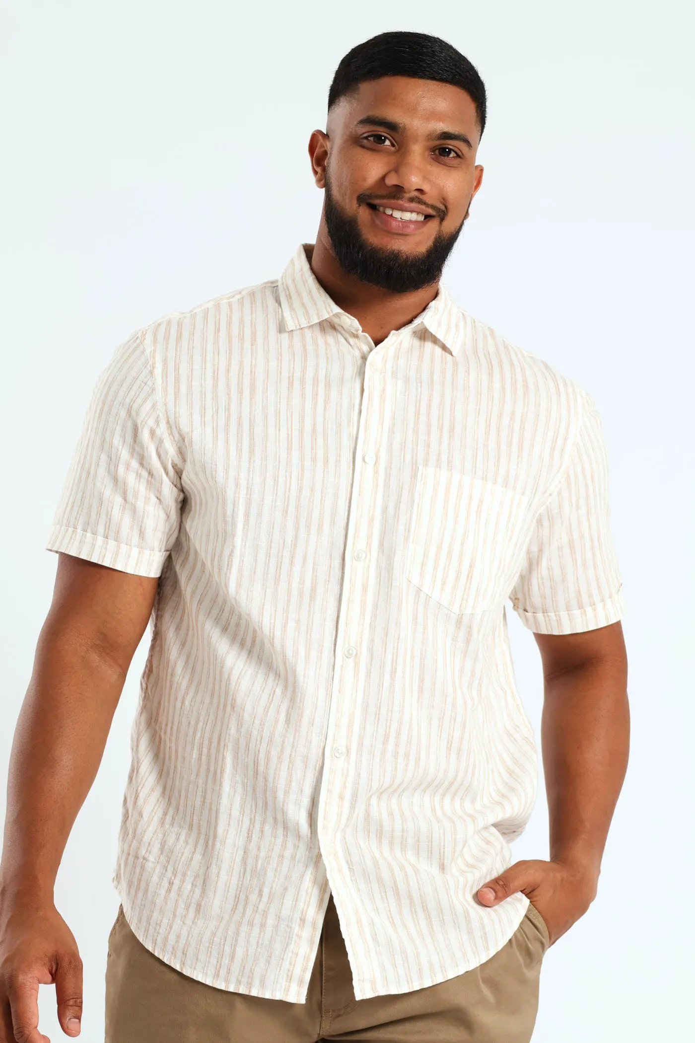 Short Sleeve Stripe Shirt - Light Stone sold by Edgars