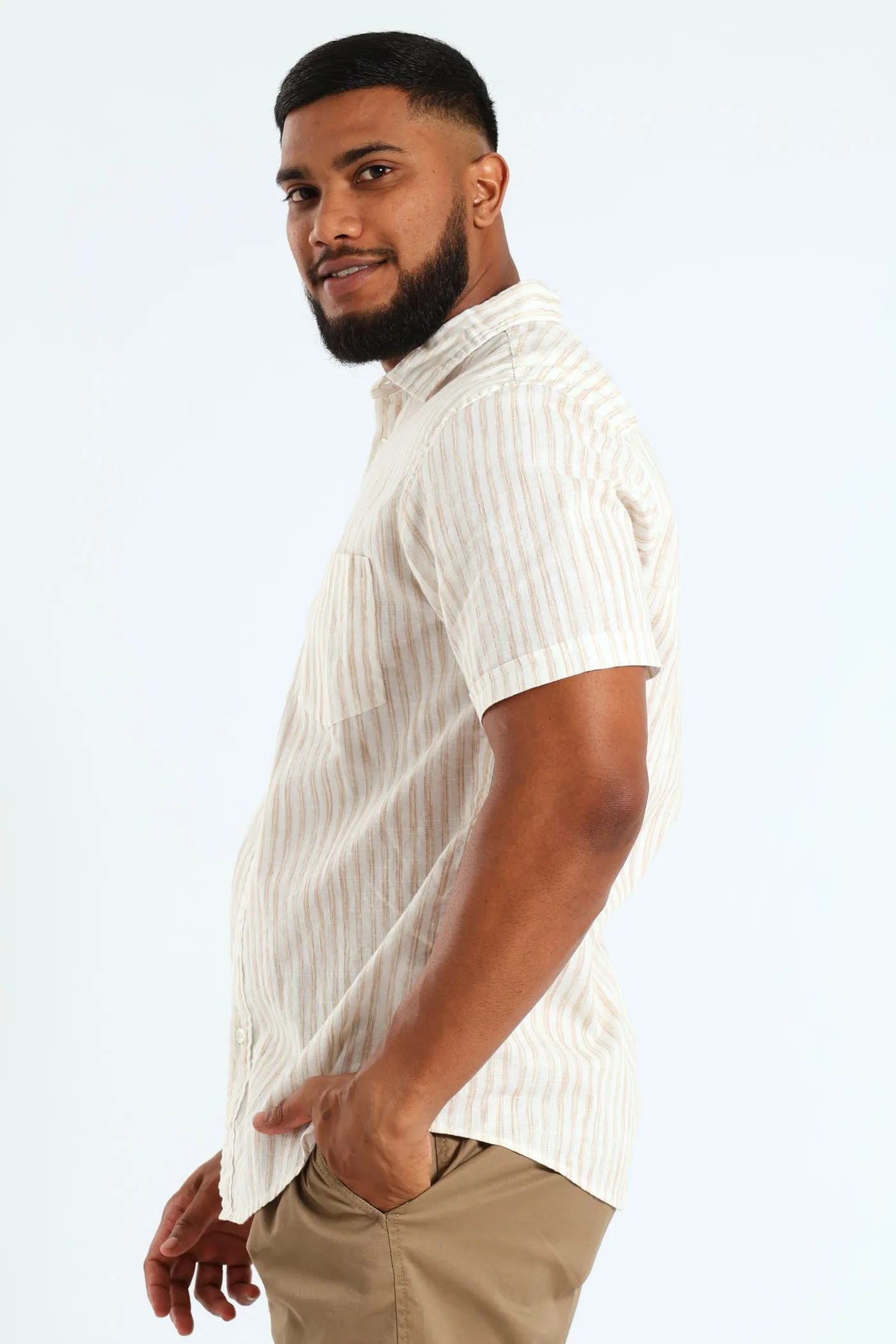 Short Sleeve Stripe Shirt - Light Stone sold by Edgars product image thumbnail 2