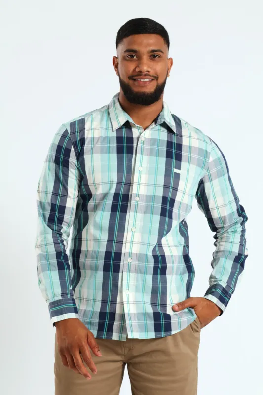 Battery Slim Fit Plaid Shirt - Dark Blue sold by Edgars