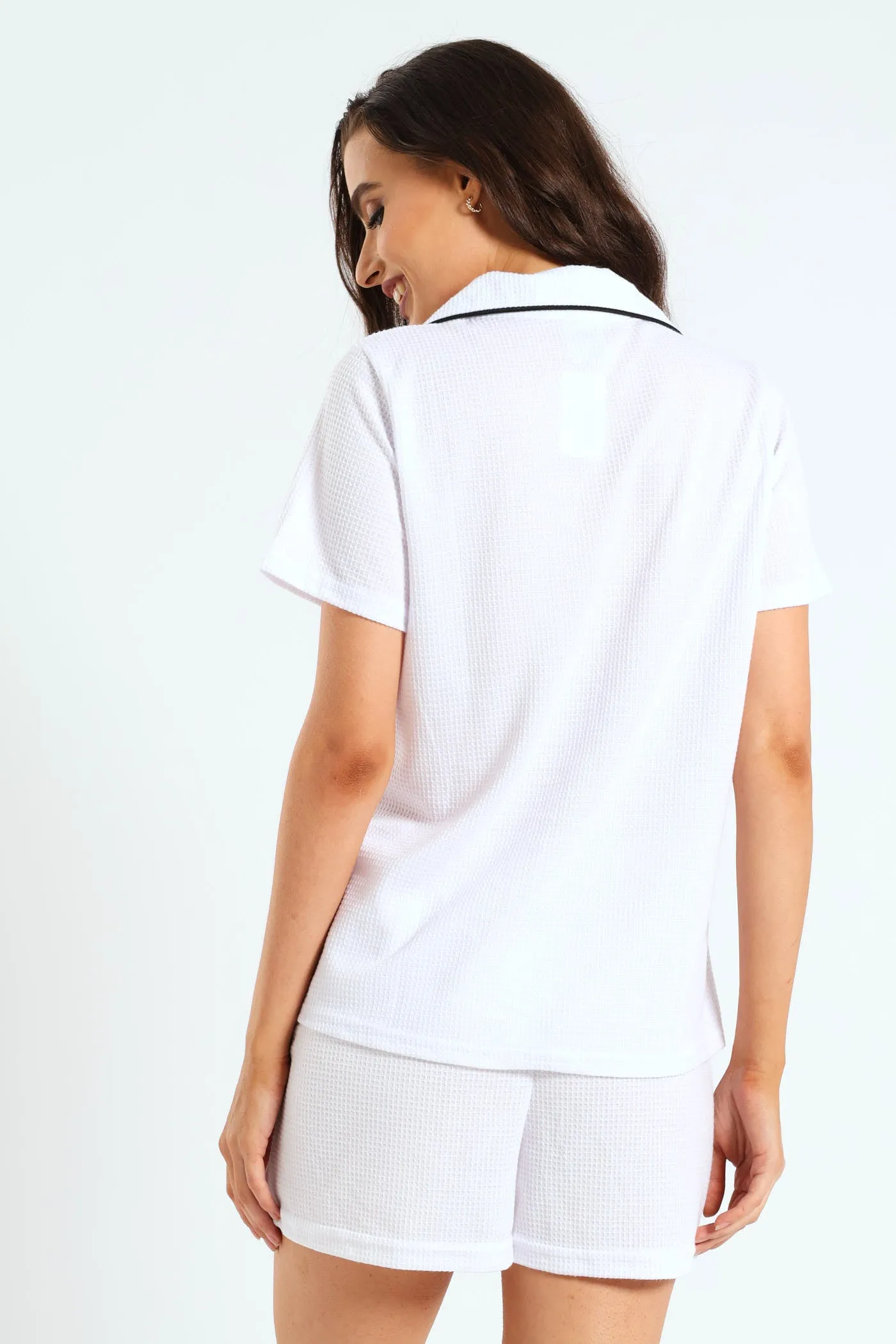 Button Through Waffle Knit Short Set - White sold by Edgars product image thumbnail 3