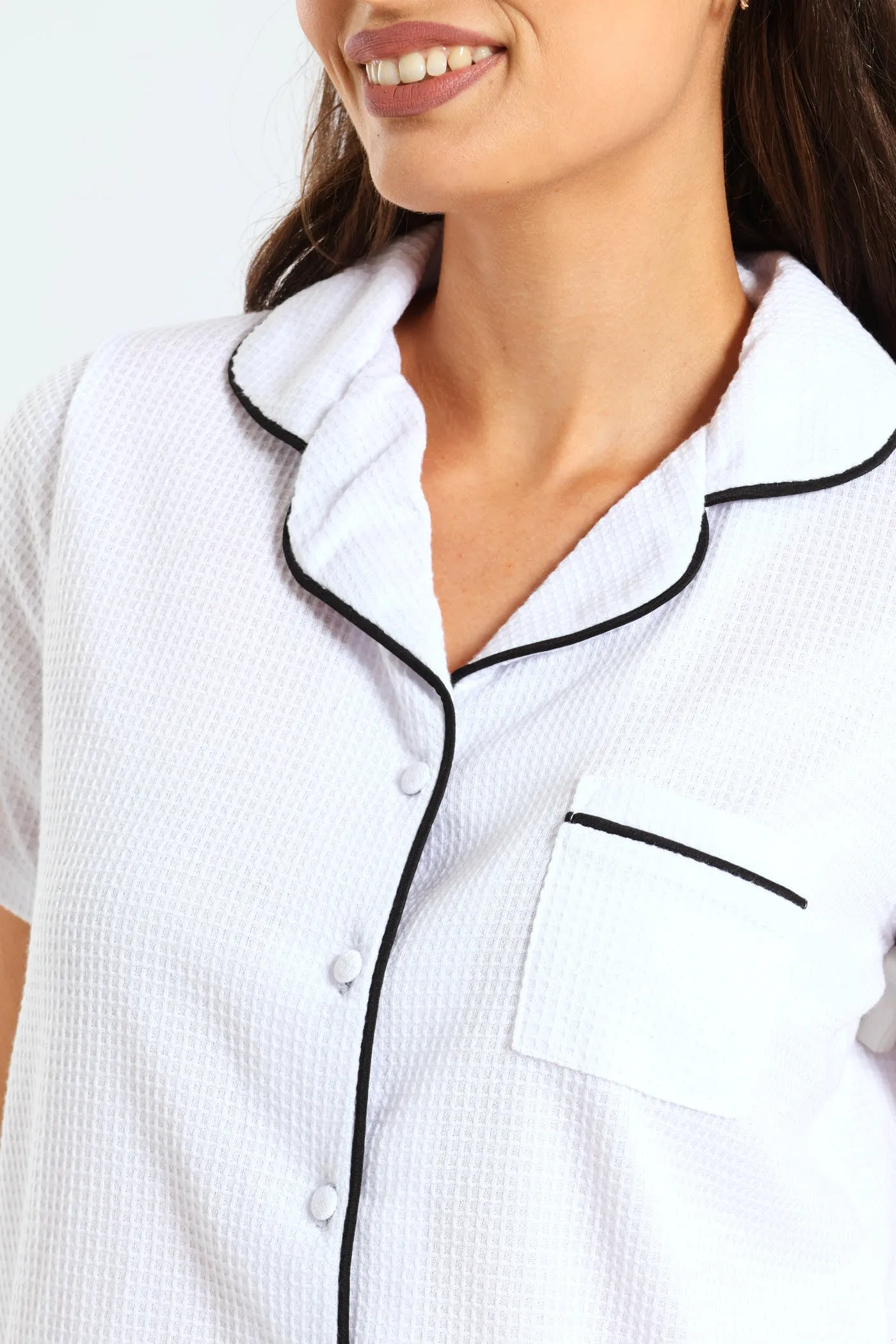 Button Through Waffle Knit Short Set - White sold by Edgars product image thumbnail 4