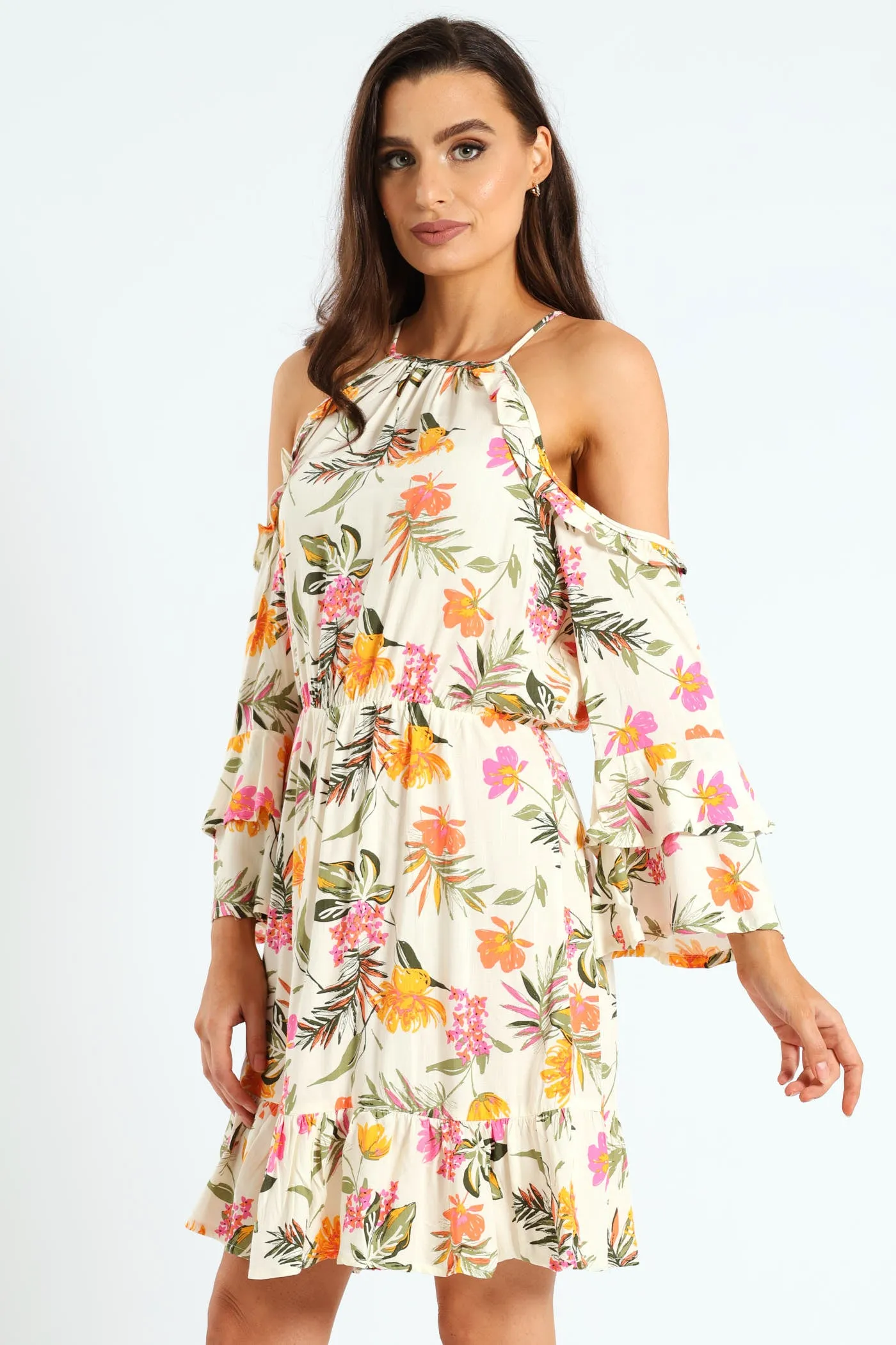 3/4 Sleeve Cold-Shoulder Frilly Hem Mini Dress sold by Edgars product image thumbnail 3