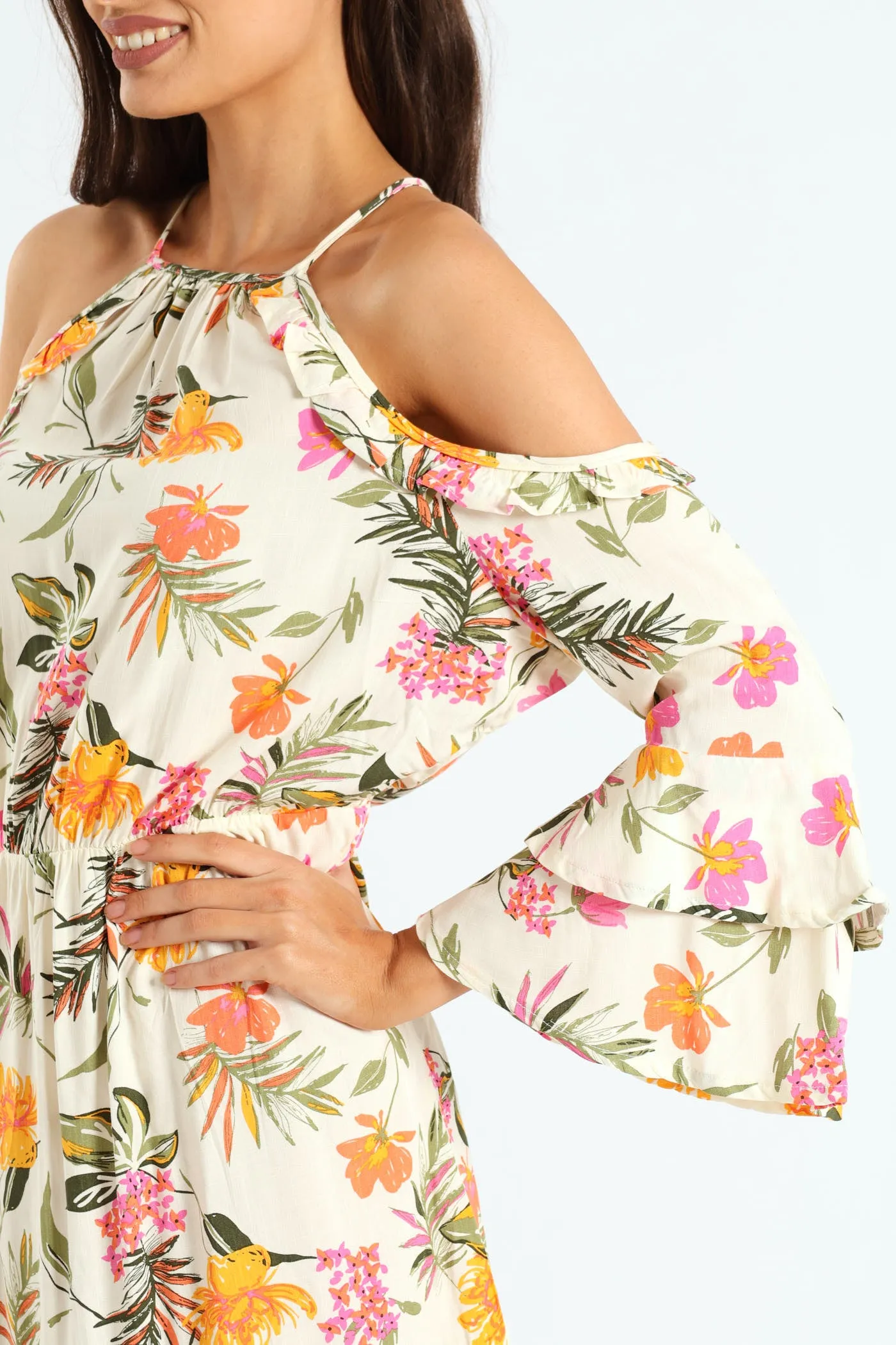 3/4 Sleeve Cold-Shoulder Frilly Hem Mini Dress sold by Edgars product image thumbnail 2