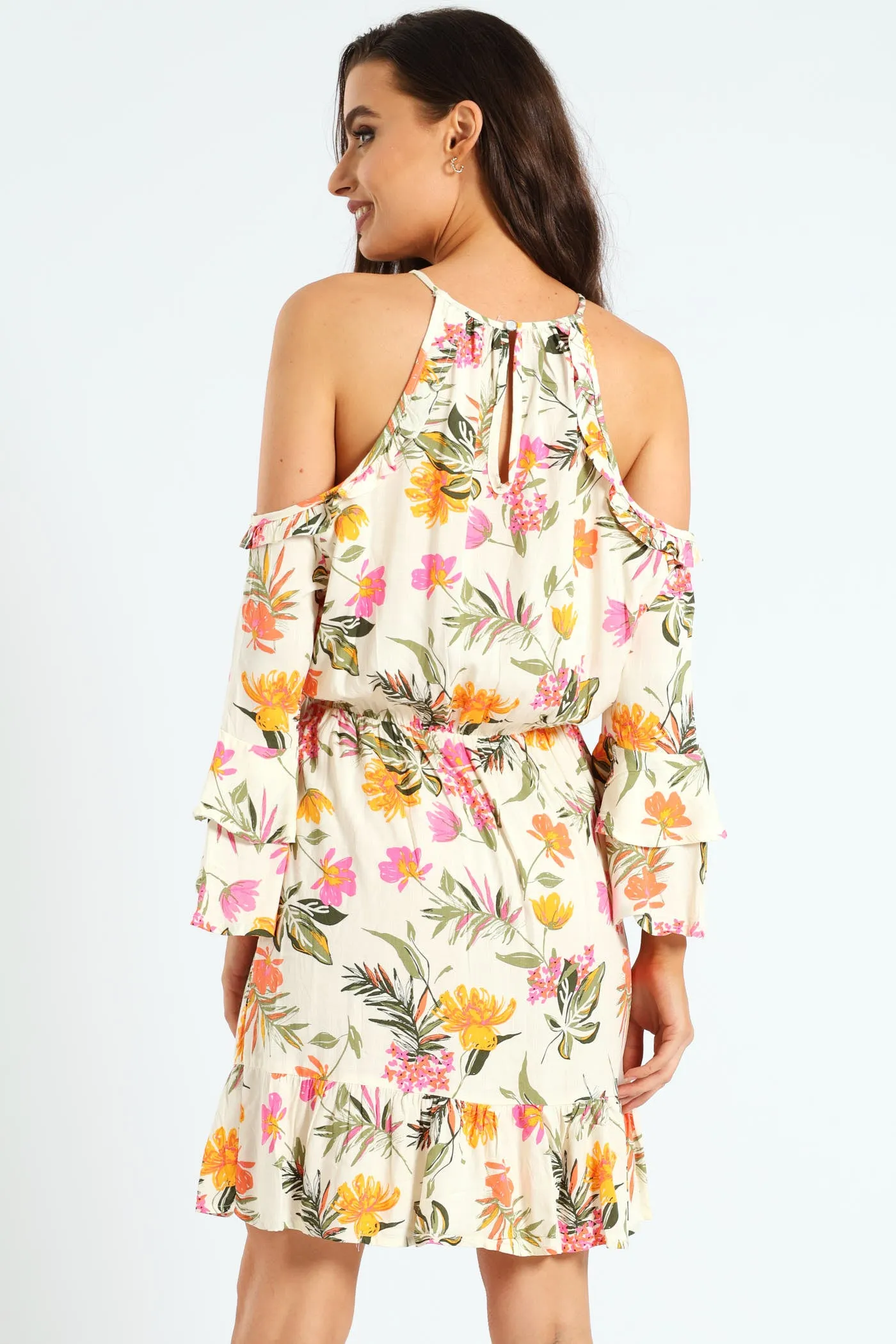 3/4 Sleeve Cold-Shoulder Frilly Hem Mini Dress sold by Edgars product image thumbnail 5