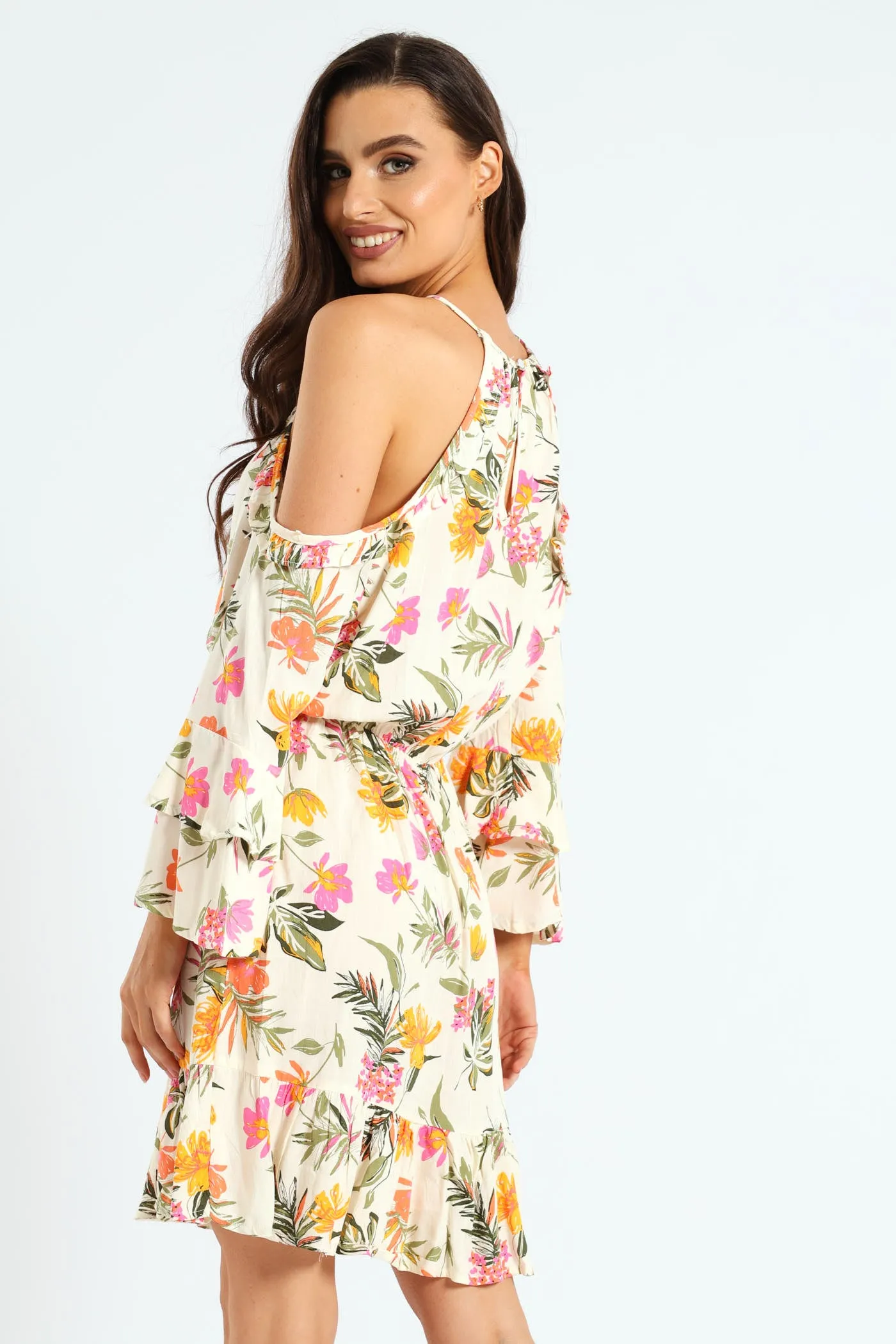 3/4 Sleeve Cold-Shoulder Frilly Hem Mini Dress sold by Edgars product image thumbnail 4